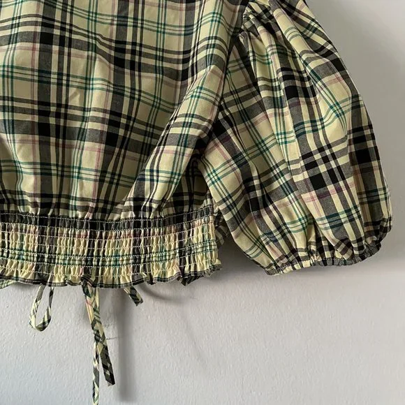 Derek Lam 10 Crosby Bella Crop Top Yellow Plaid Womens Size 6 - Picture 10 of 10